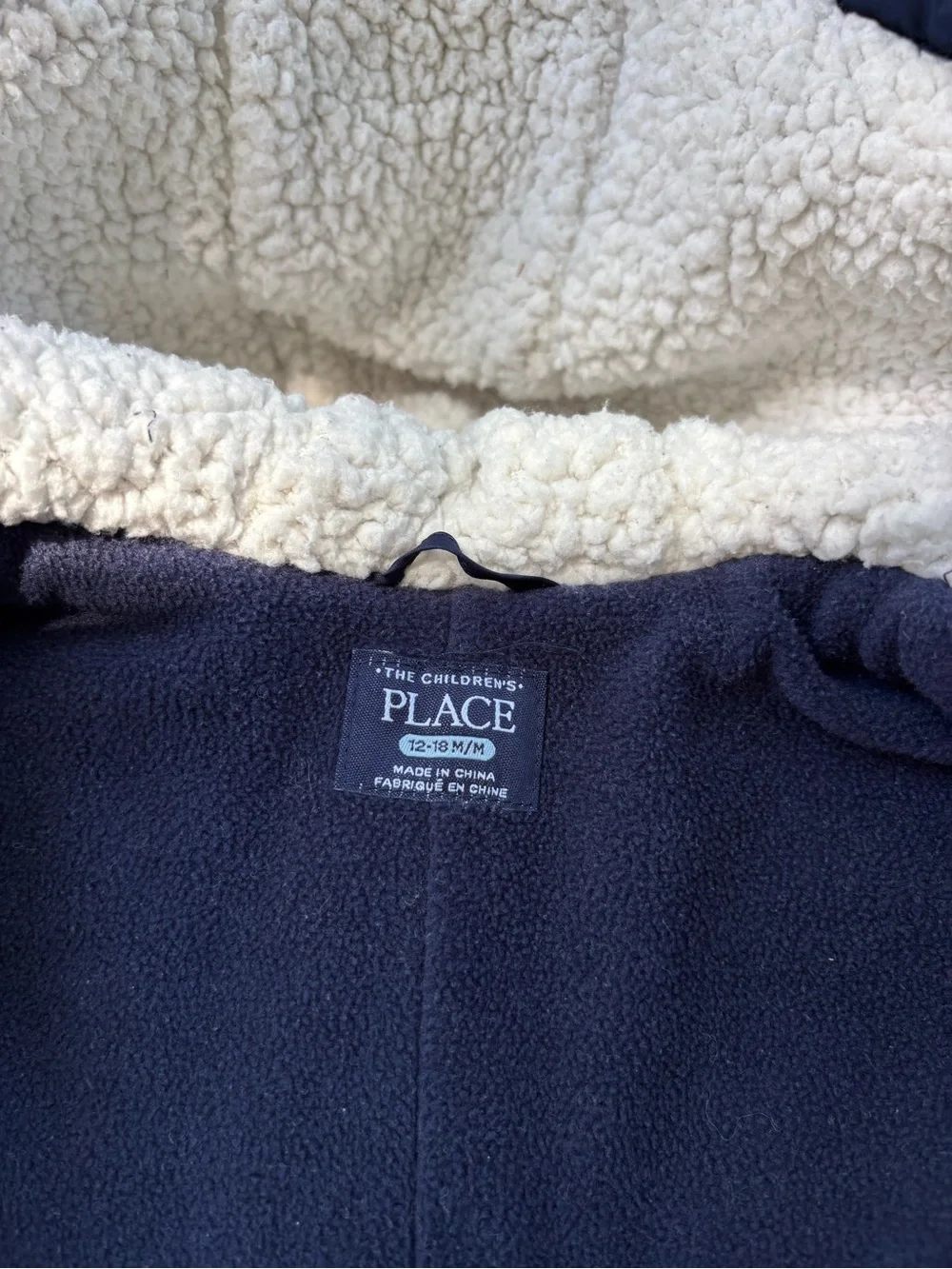The Children's Place Navy Fleece Jacket with Cream Sherpa Lining